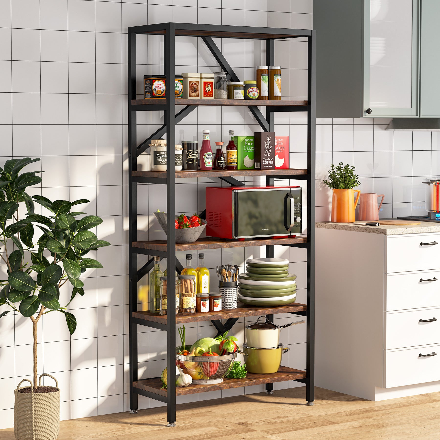 180cm Industrial Bookshelf, 6-Tier Freestanding Etagere Storage Shelf for Home Office