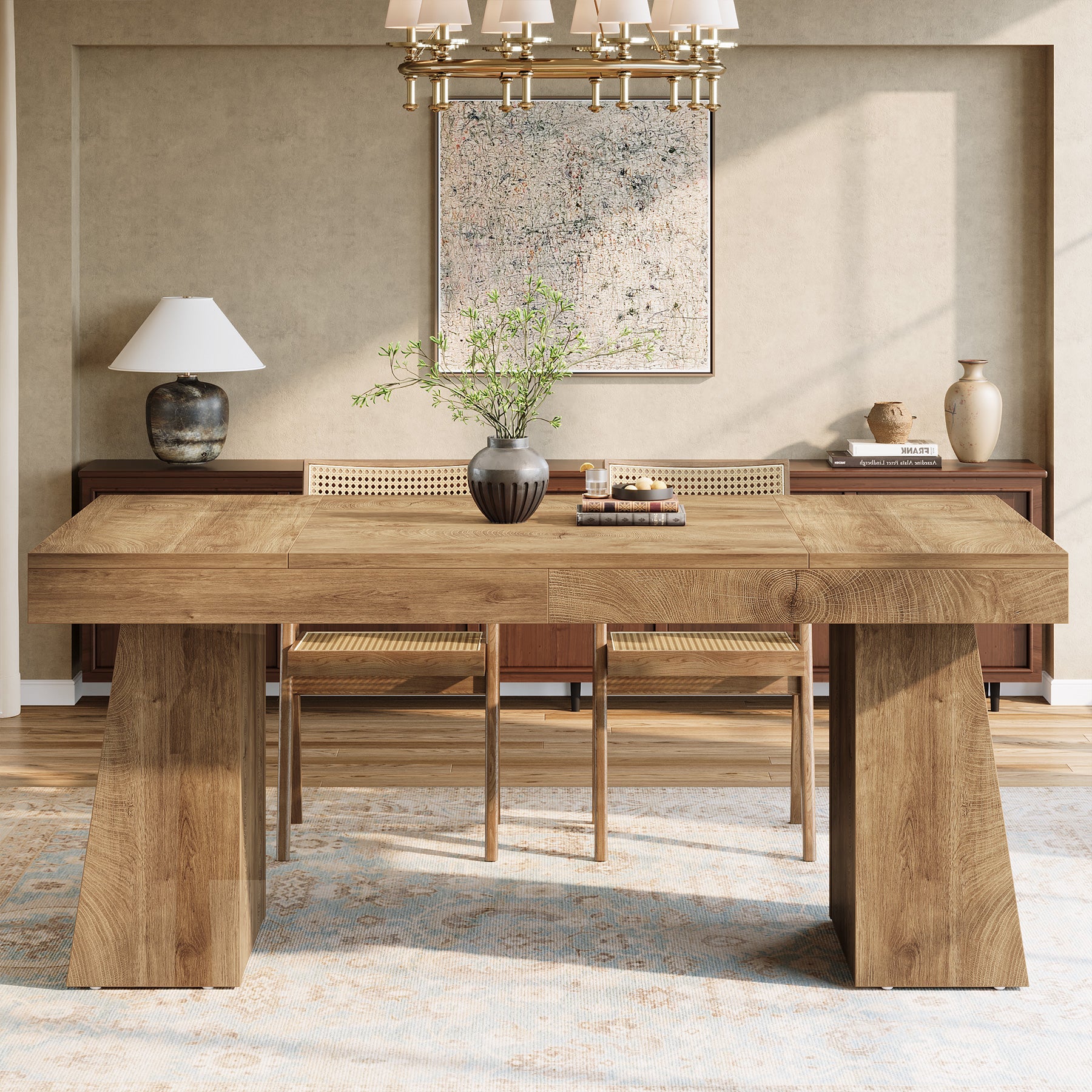 140cm Rectangular Dining Table for 4-6, Kitchen Dinner Table with Sturdy Legs