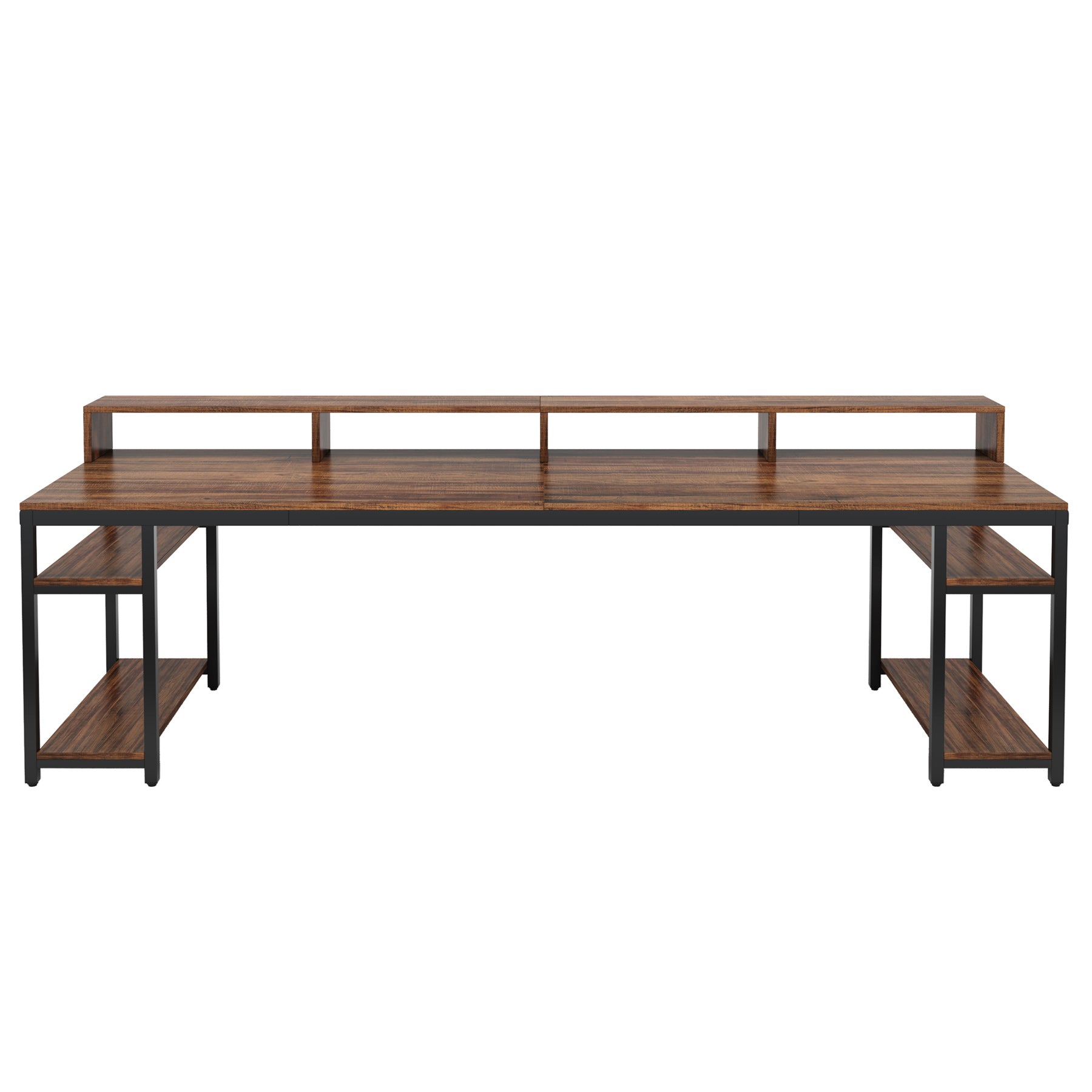 200 cm Two-Person Desk, Long Computer Desk with Monitor Stand and Storage Shelves