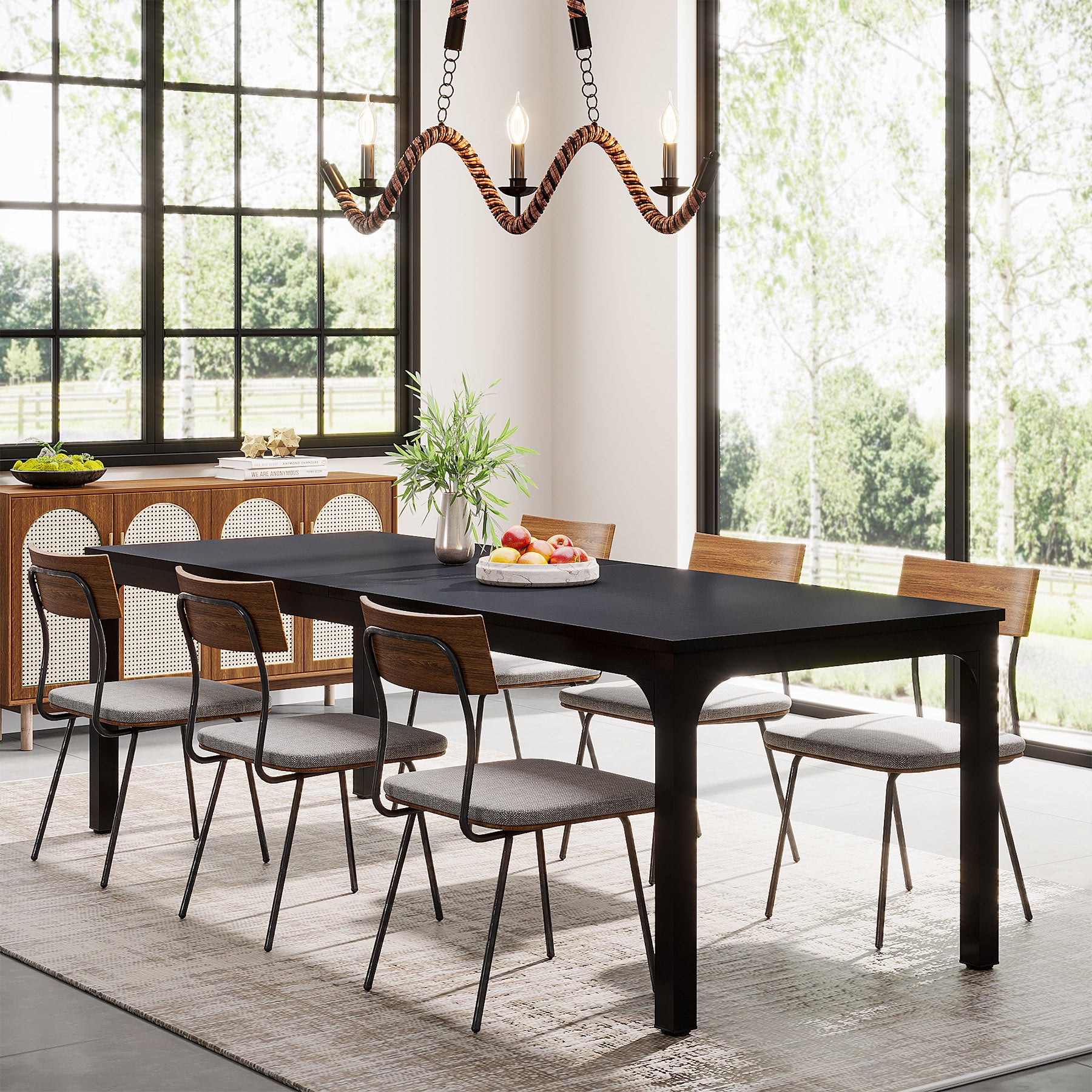 Rectangle Dining Table, 200cm Long Kitchen Table for 6-8 People