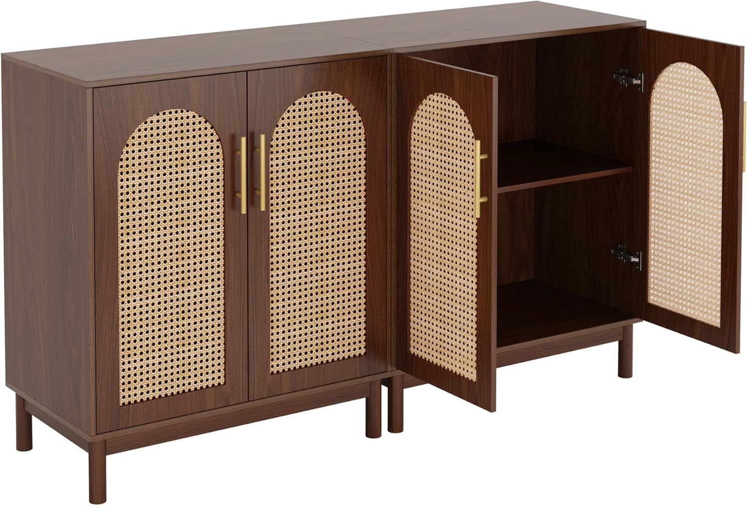 150 CM Sideboard Buffet, Set of 2 Rattan Accent Cabinet with Storage
