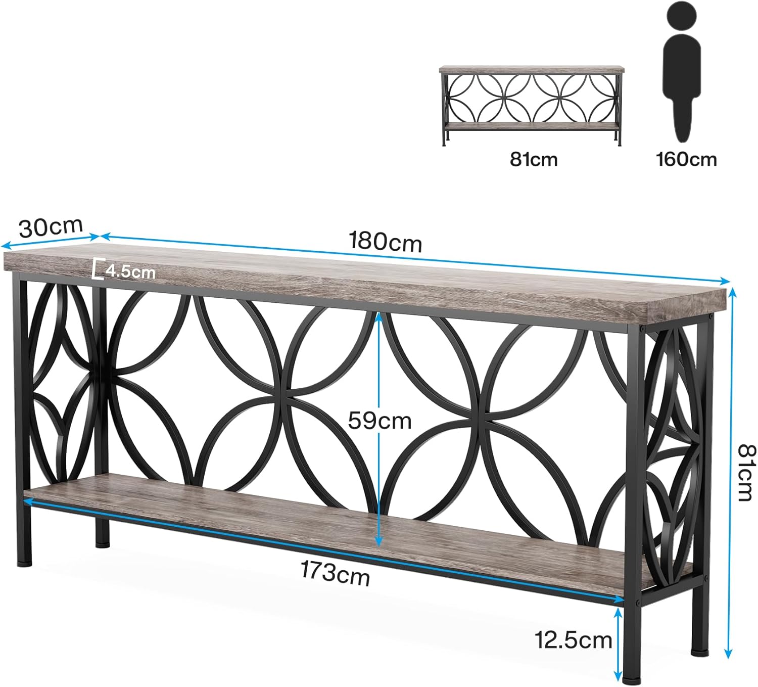 2-Tier Console Table, 70.9" Industrial Sofa Table Behind Couch