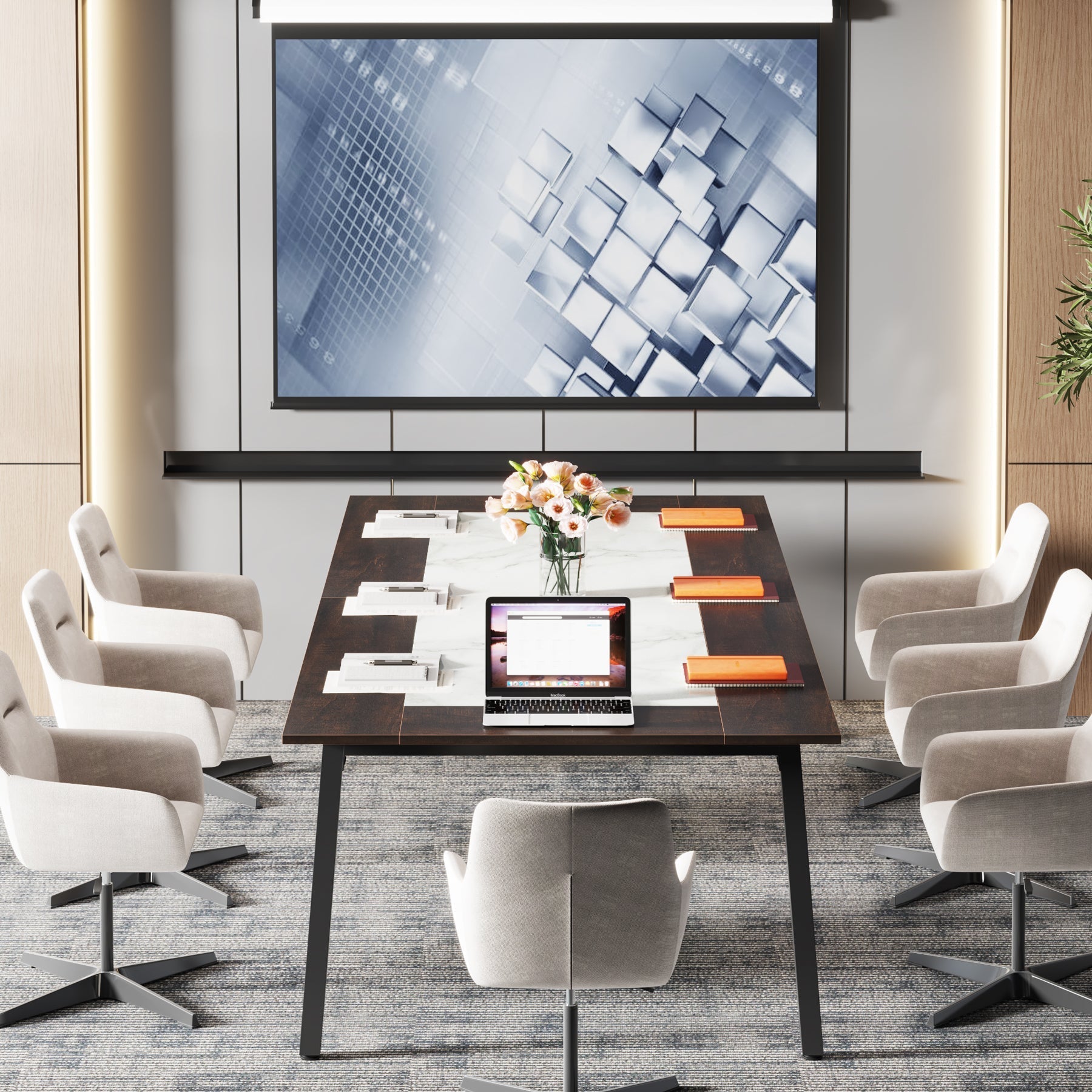 79" Conference Table, Rectangular Executive Desk with Metal Frame Tribesigns