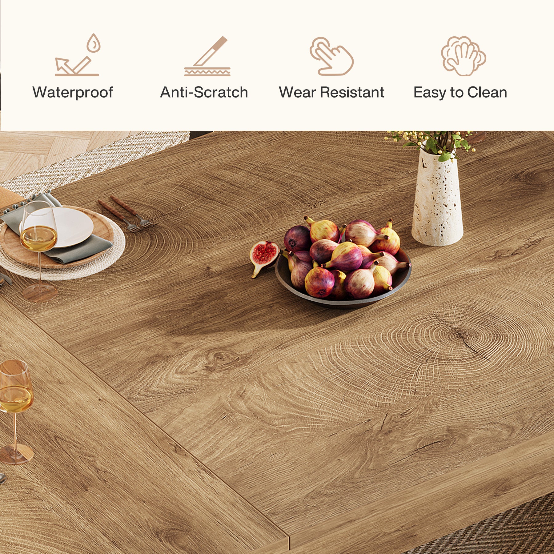 140cm Rectangular Dining Table for 4-6, Kitchen Dinner Table with Sturdy Legs