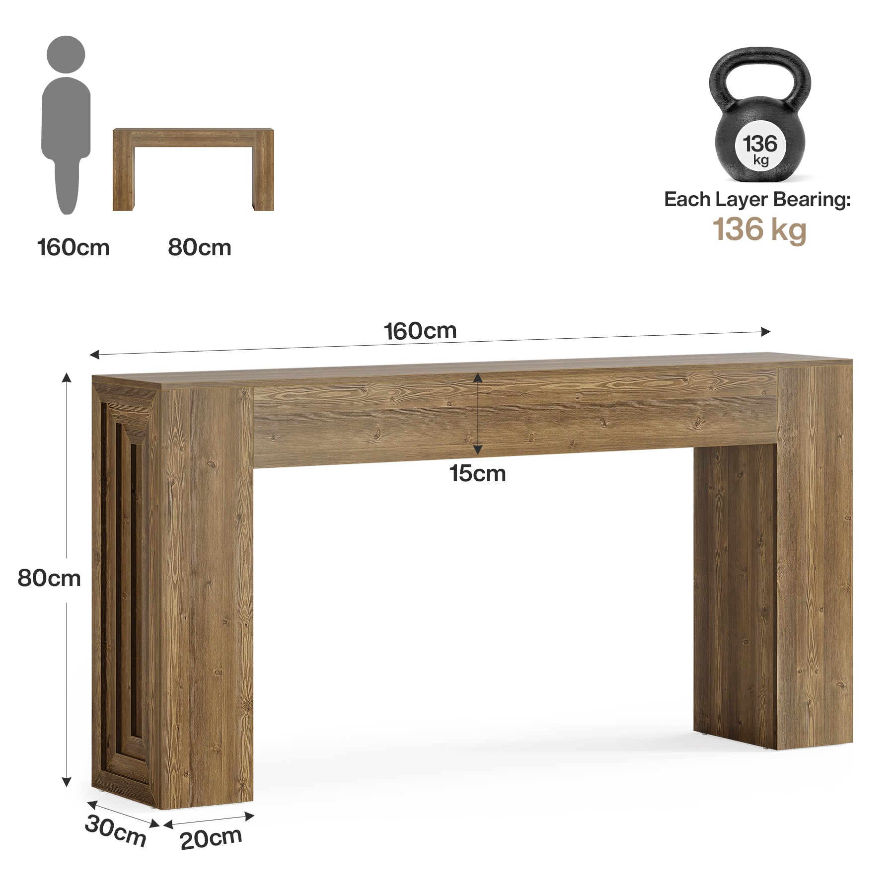 160cm Long Console Table, Farmhouse Narrow Sofa Table for Entryway, Hallway and Living Room