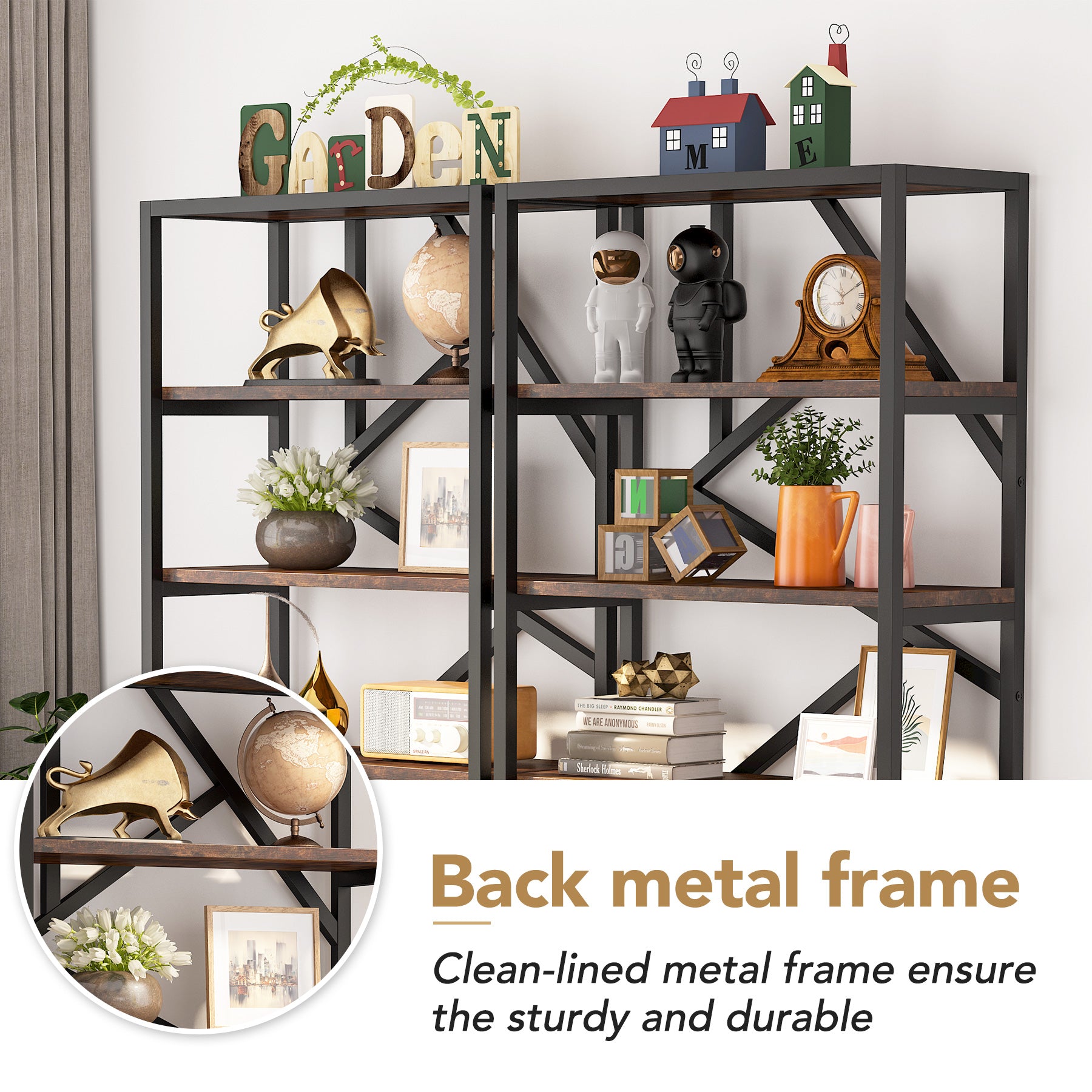 180cm Industrial Bookshelf, 6-Tier Freestanding Etagere Storage Shelf for Home Office