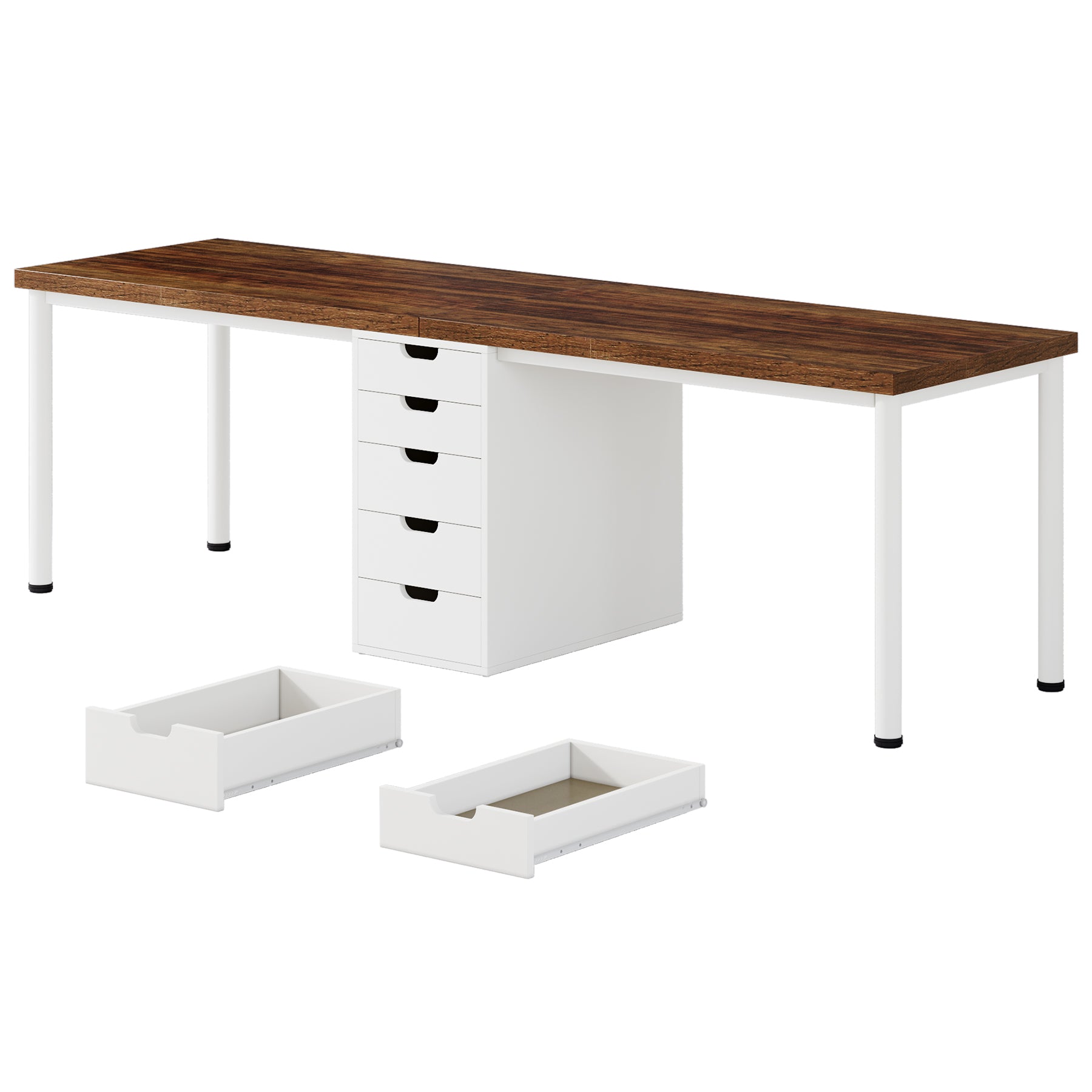 200 cm Two Person Computer Desk with 5 Drawers, Extra Long Home Office Desk with Storage