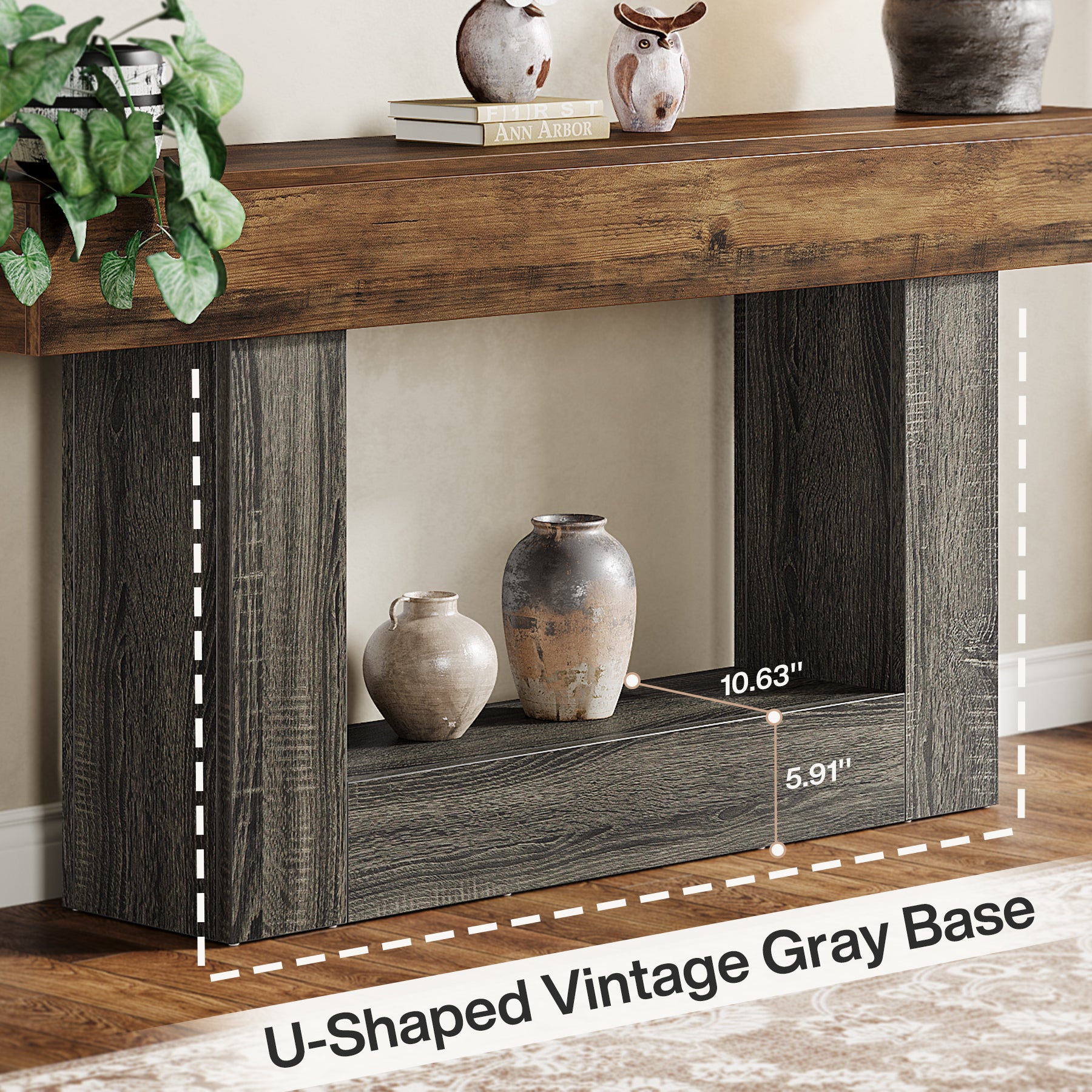 63" Wooden Console Table, Farmhouse 2-Tier Sofa Table Entryway Table