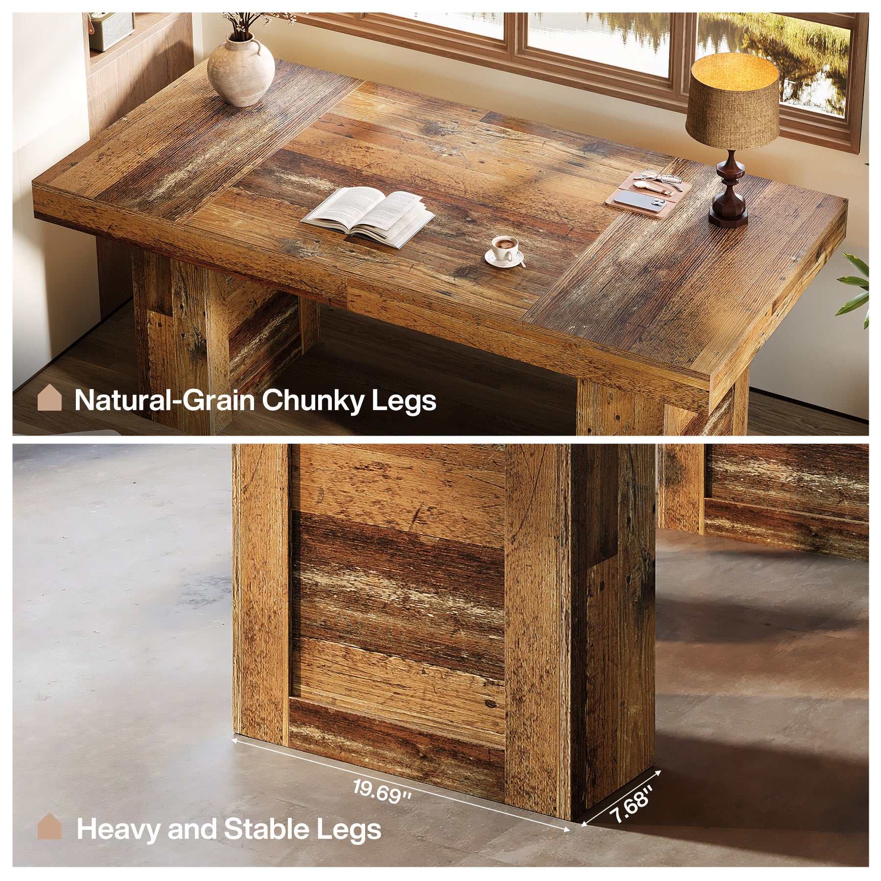 160 cm Farmhouse Executive Desk, Large Wooden Office Desk with Heavy-Duty Legs for Home Office