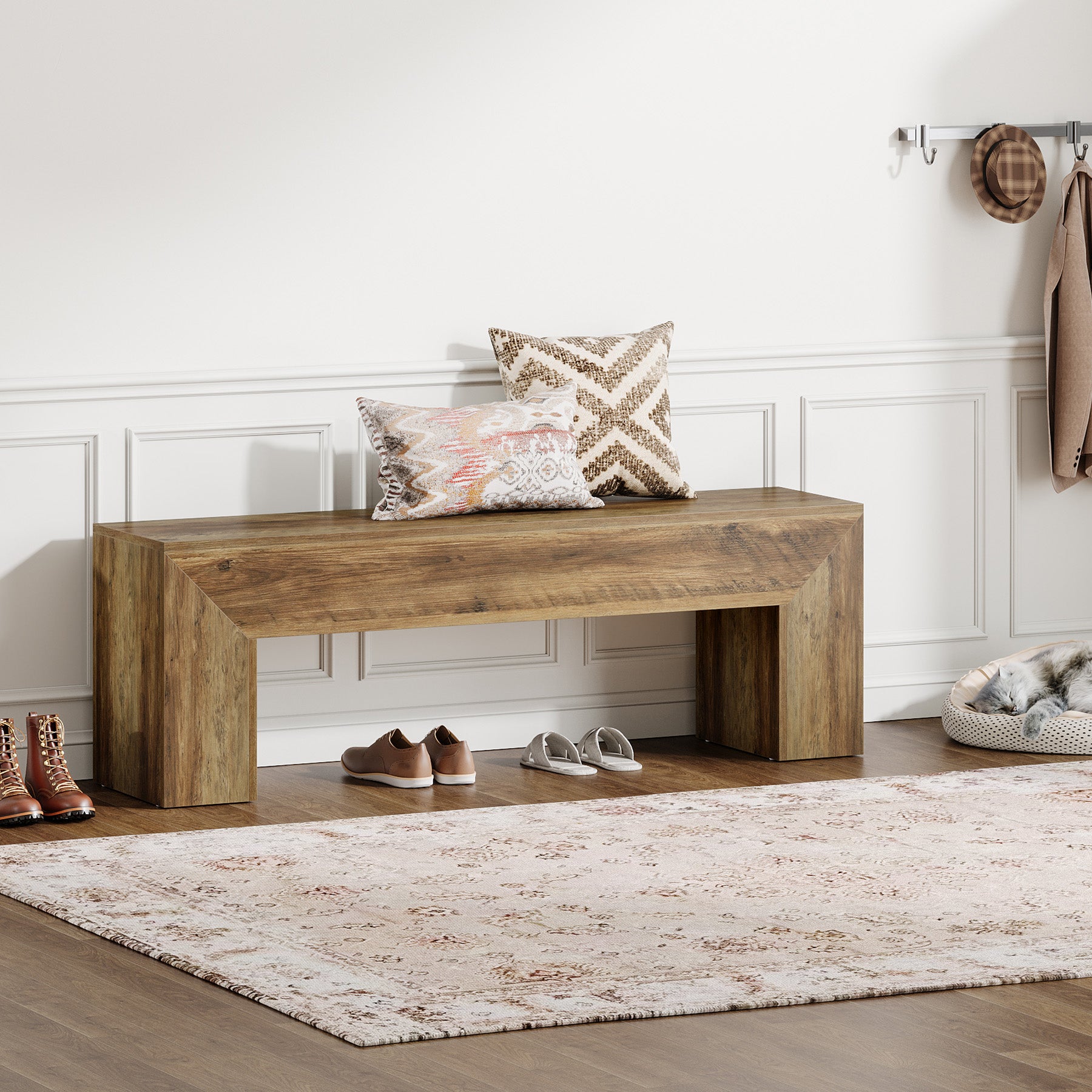 120cm Wooden Entryway Bench Seat, Farmhouse Bench for Bedroom, Living Room & Hallway