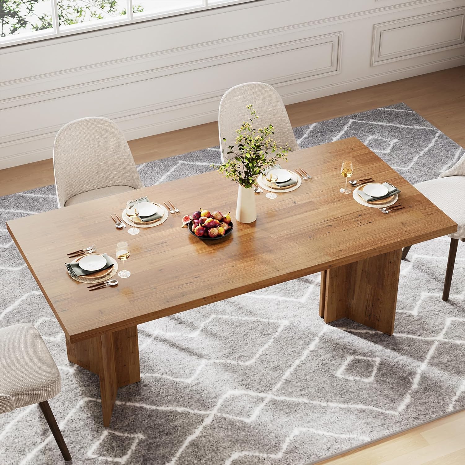 160cm Dining Table, Farmhouse Kitchen Table with Large Tabletop for 4-6