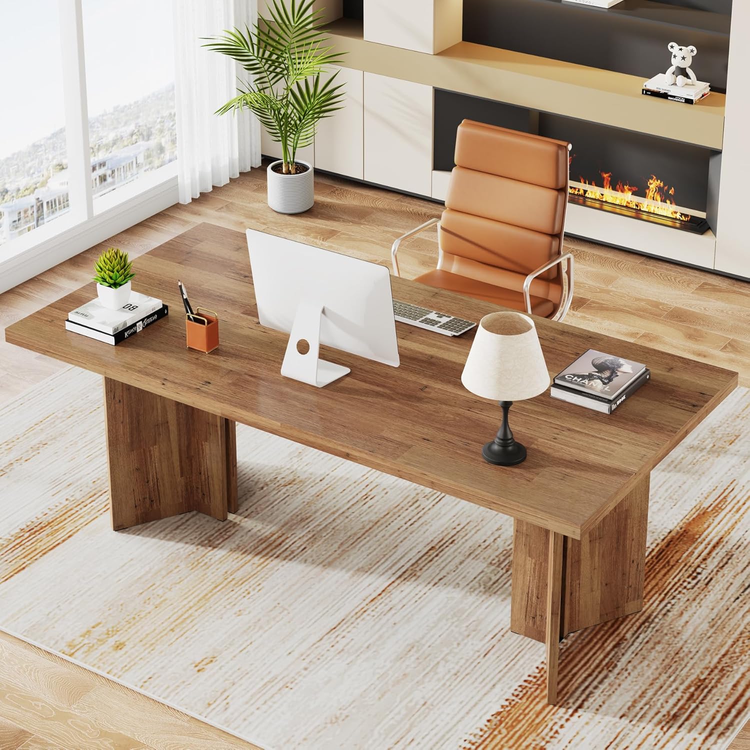 160cm Computer Desk, Vintage Executive Desk Office Desk Conference Table