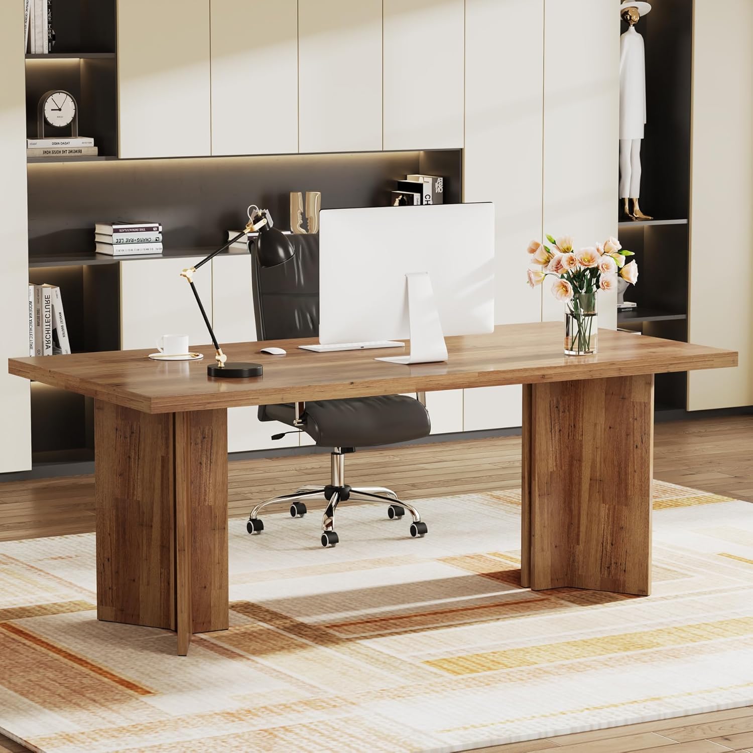 160cm Computer Desk, Vintage Executive Desk Office Desk Conference Table