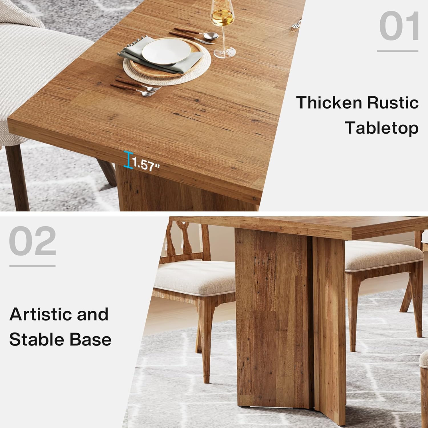 160cm Dining Table, Farmhouse Kitchen Table with Large Tabletop for 4-6 People