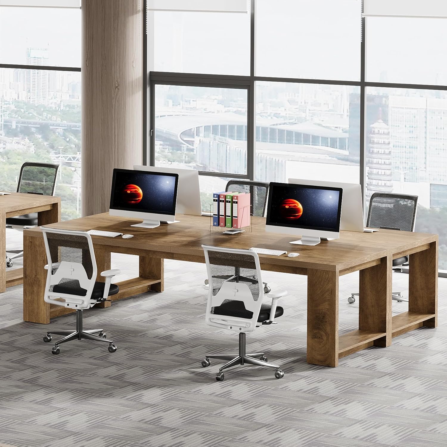 220cm Modern Two-Person Study Desk, Sturdy Executive Office Desk