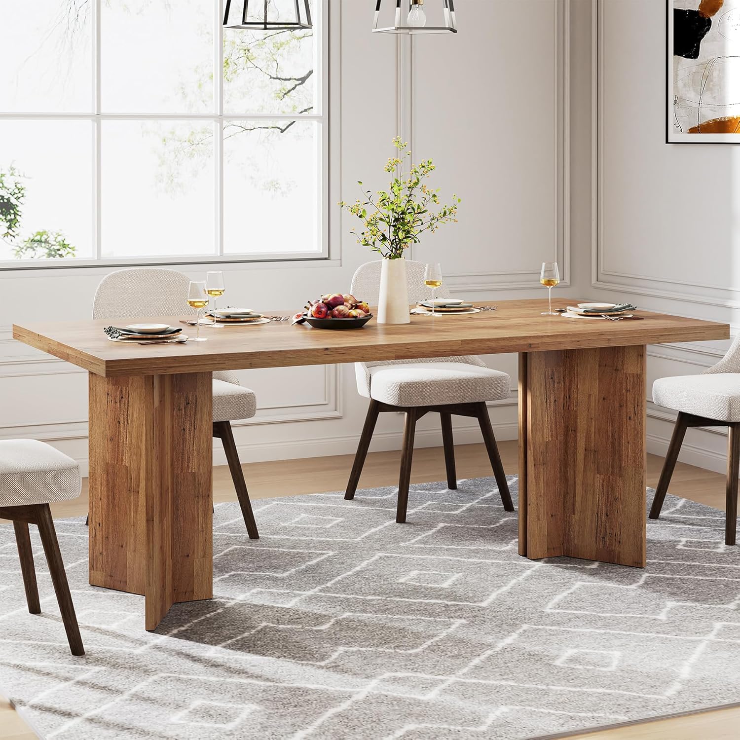 160cm Dining Table, Farmhouse Kitchen Table with Large Tabletop for 4-6 People