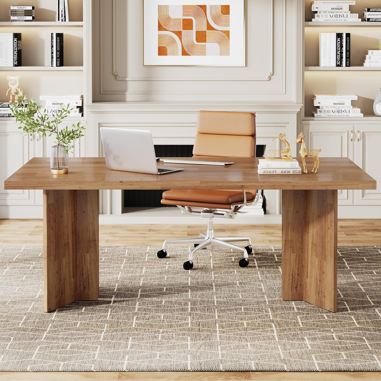 160cm Computer Desk, Vintage Executive Desk Office Desk Conference Table