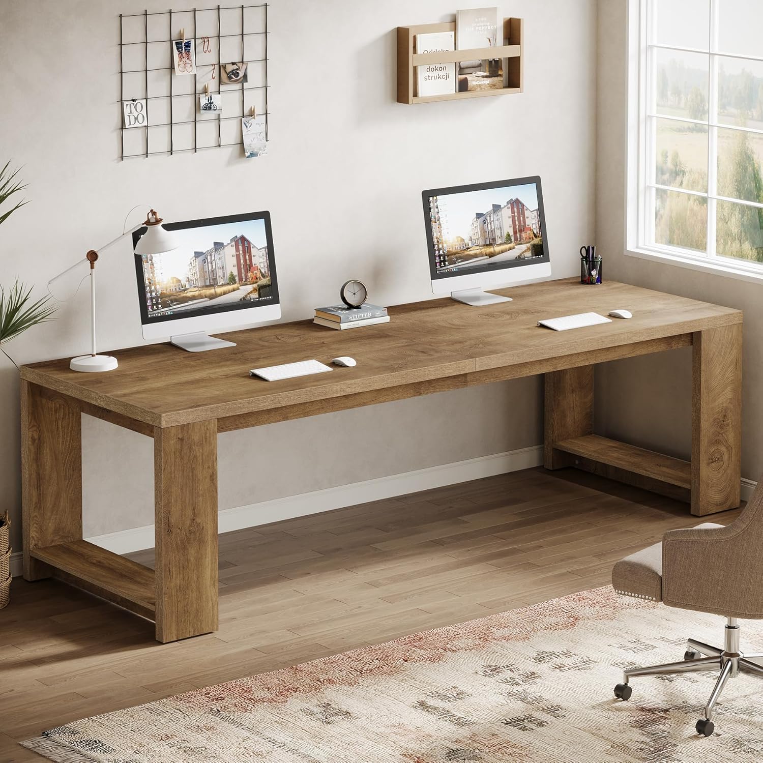 220cm Modern Two-Person Study Desk, Sturdy Executive Office Desk