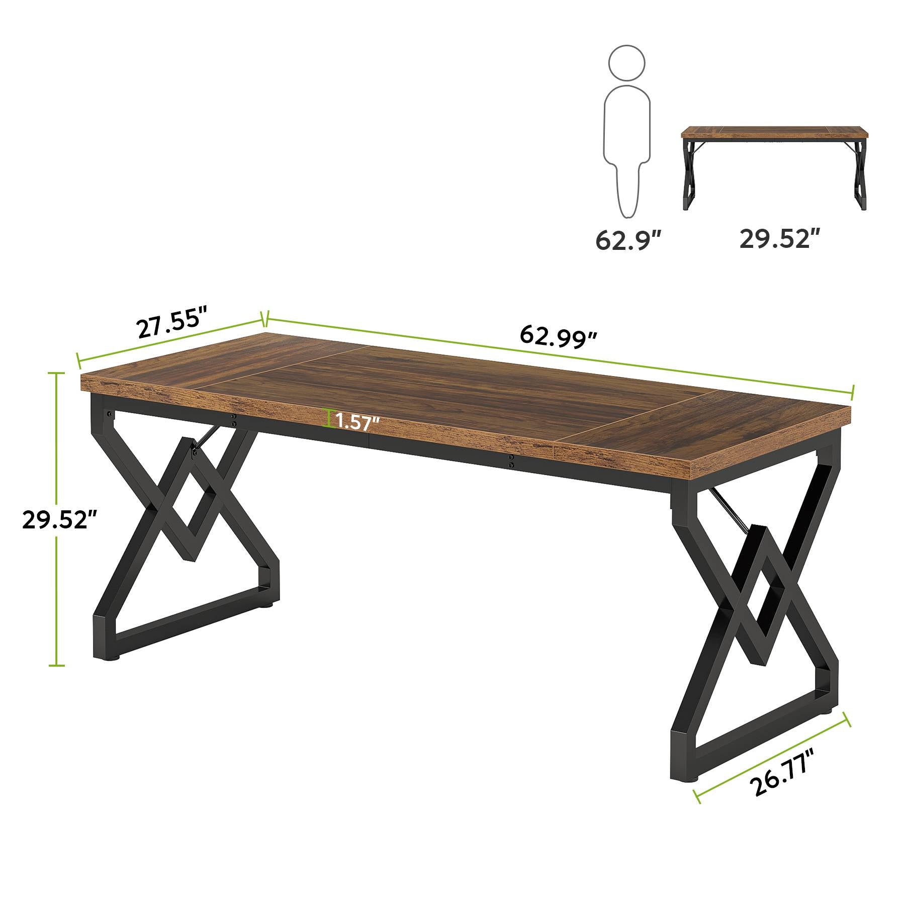 160cm Large Computer Desk with Thick Wooden Top and Metal Frame, Modern Computer & Study Desk for Home Office