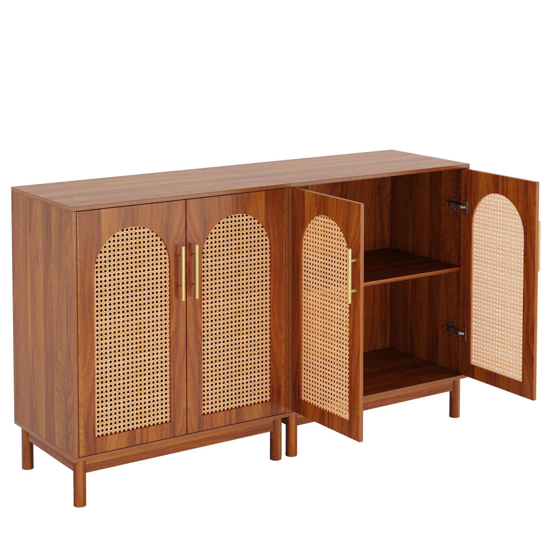 150cm Sideboard Buffet, Set of 2 Rattan Accent Cabinet with Storage