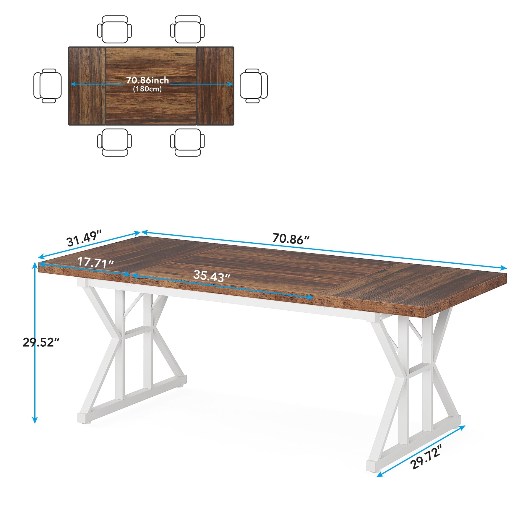 Wood Dining Table, Farmhouse 70.8" Kitchen Table for 6 People