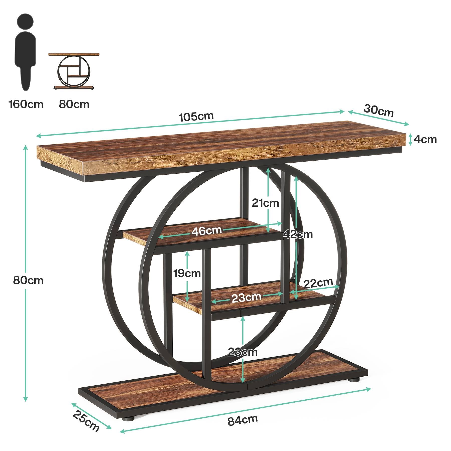 41.3" Console Table, Industrial 4-Tier Sofa Entryway Table with Circle Base