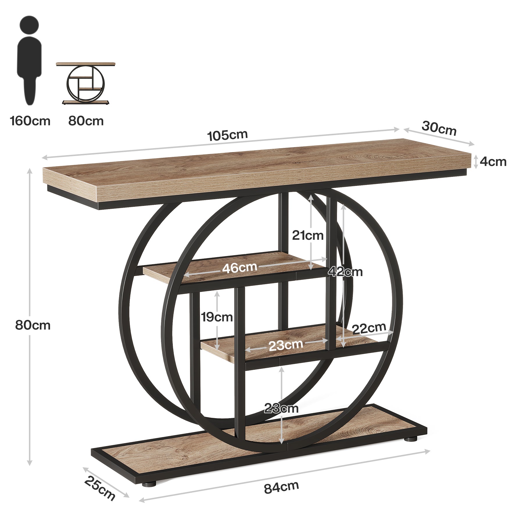 105cm Console Table, Industrial 4-Tier Sofa Entryway Table with Circle Base
