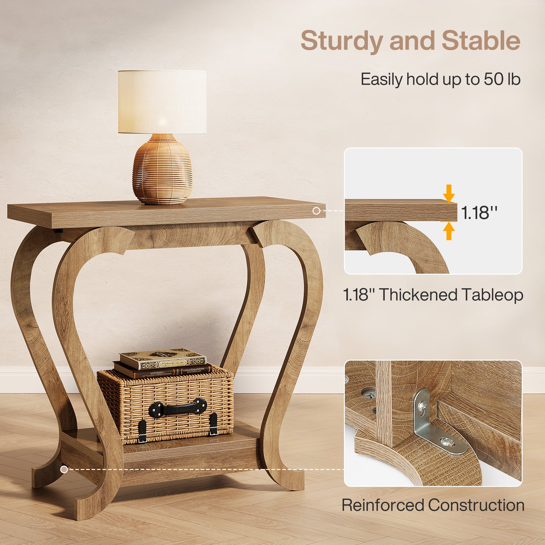 2-Tier Narrow Side Table with Storage Shelf, Rustic End Table for Living Room & Bedroom