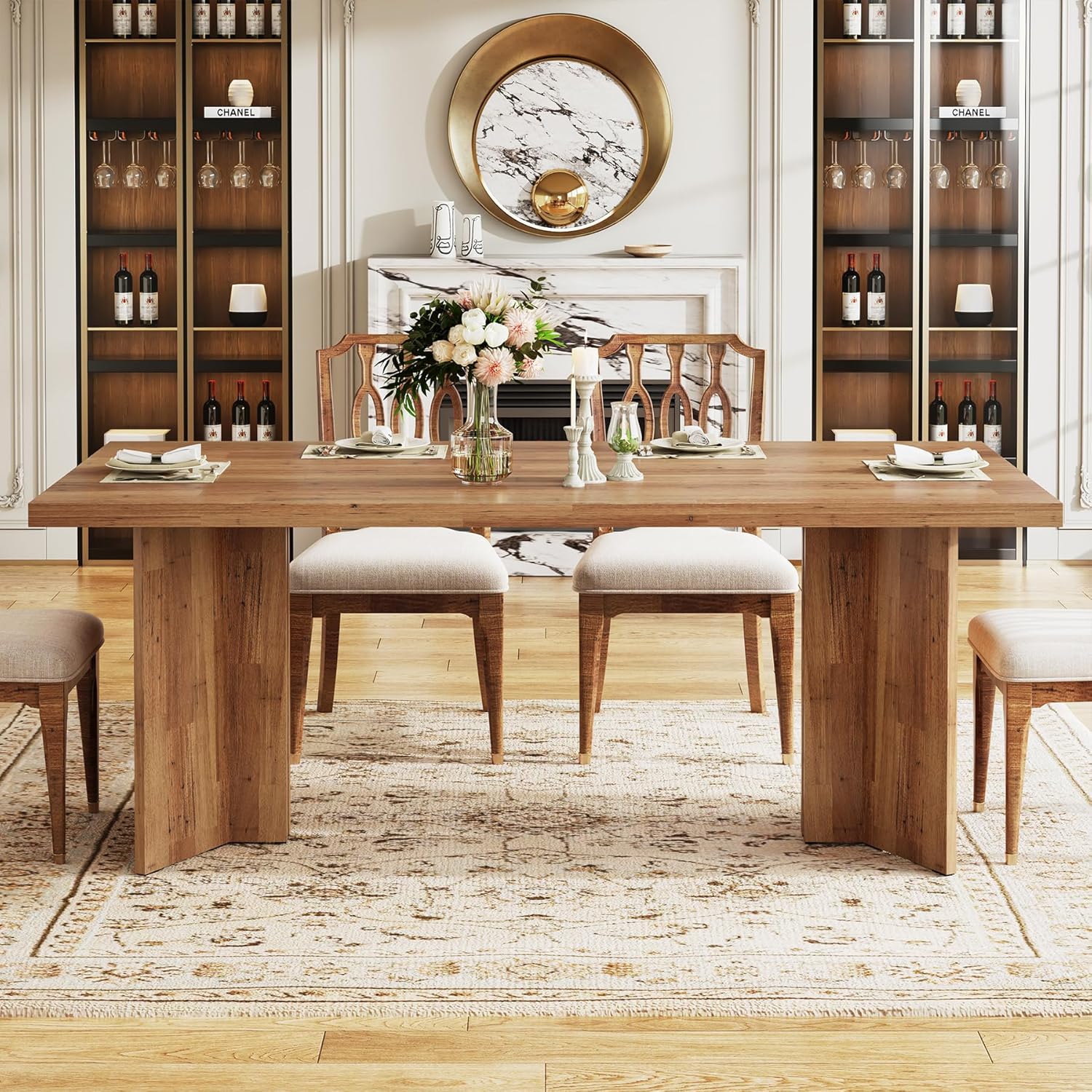 160cm Dining Table, Farmhouse Kitchen Table with Large Tabletop for 4-6