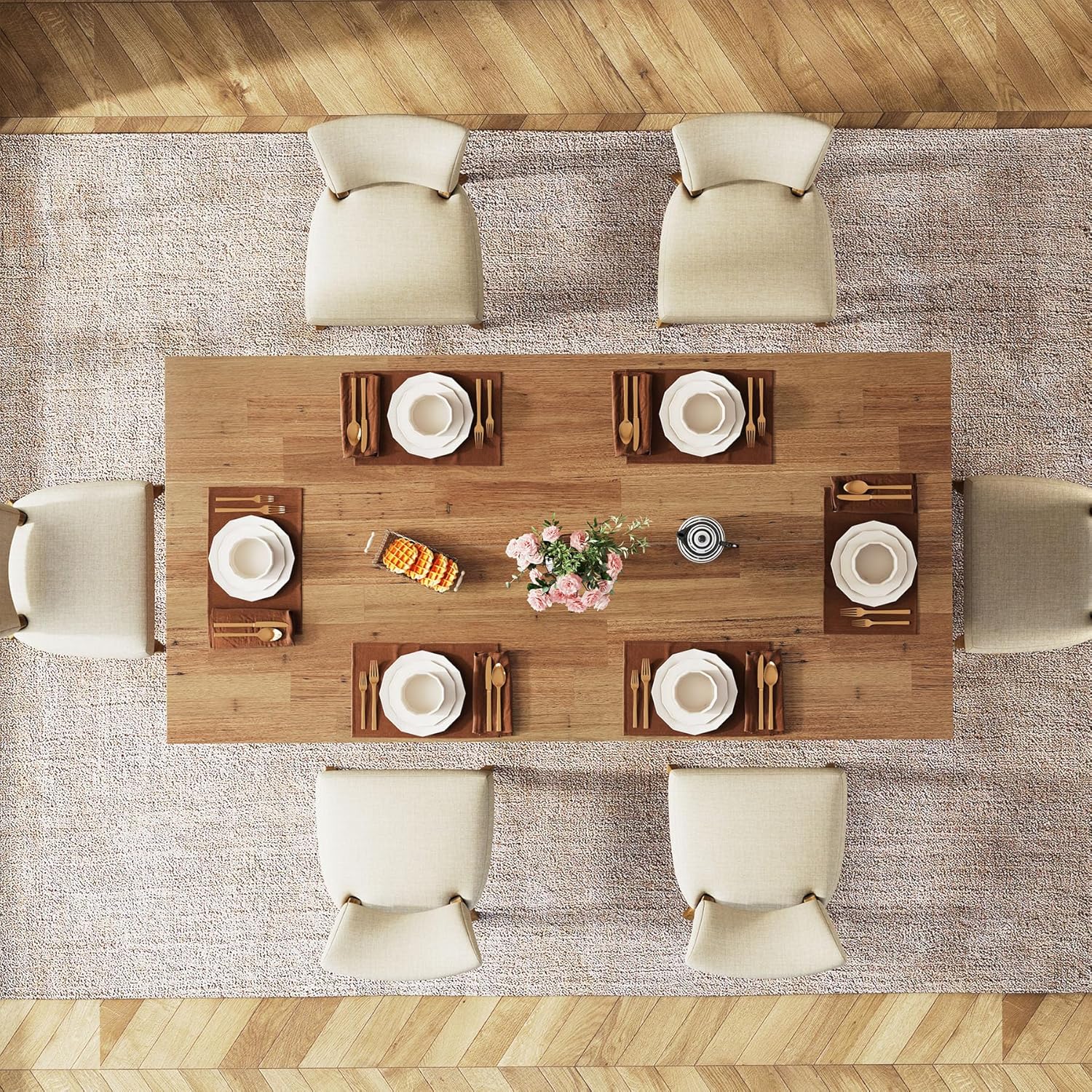 160cm Dining Table, Farmhouse Kitchen Table with Large Tabletop for 4-6