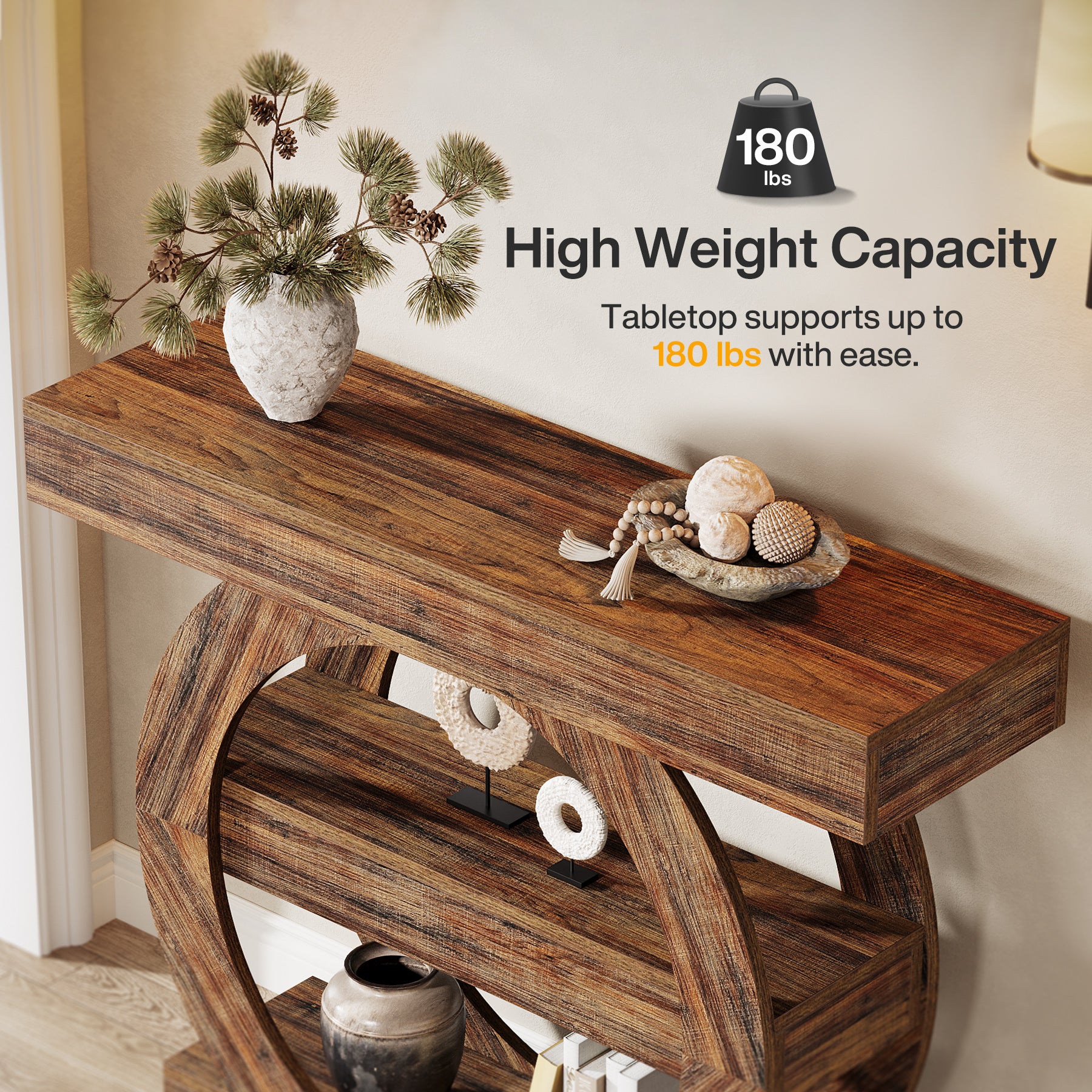105cm Console Table, 3-Tier Sofa Table Accent Console with Circle Base
