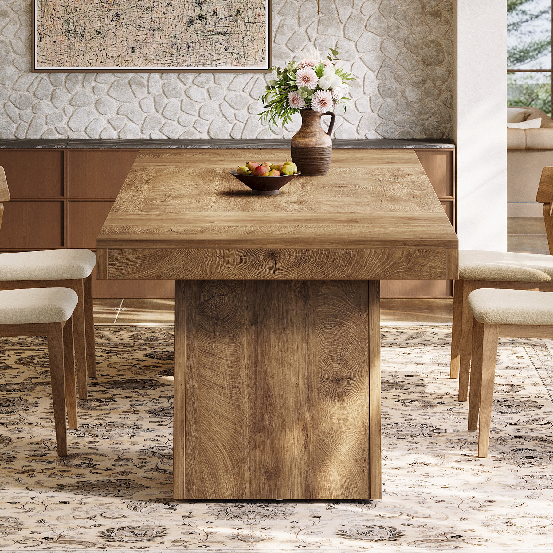 140cm Rectangular Dining Table for 4-6, Kitchen Dinner Table with Sturdy Legs