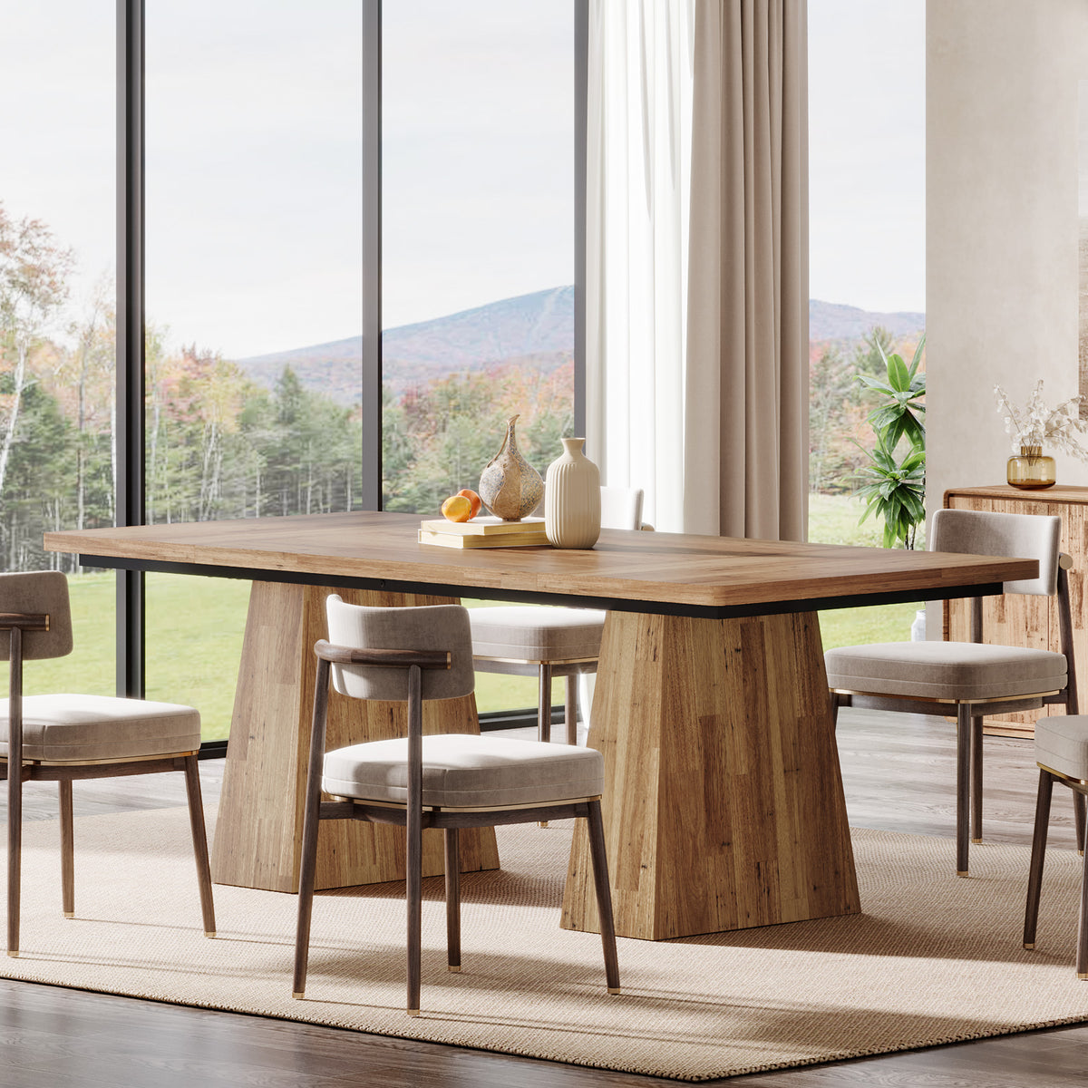 160cm Rectangular Dining Table, Modern Kitchen Table for 4-6 with Sturdy Tapered Wood Legs