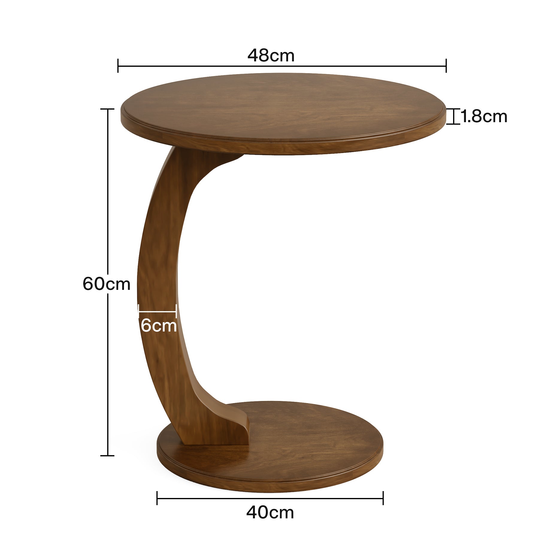 C-Shaped End Table, Round Solid Wood Side Table for Living Room