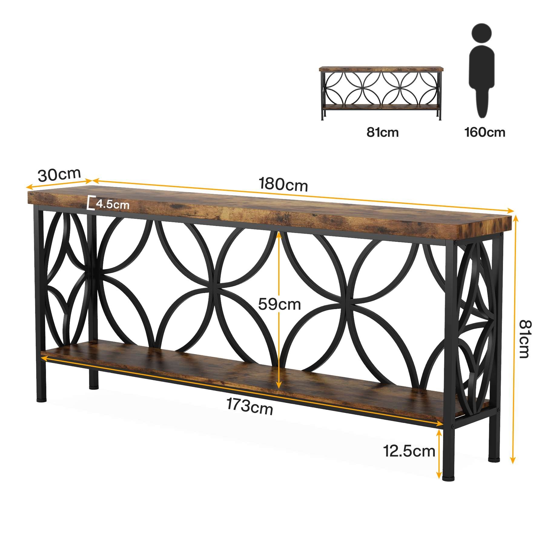 2-Tier Console Table, 70.9" Industrial Sofa Table Behind Couch