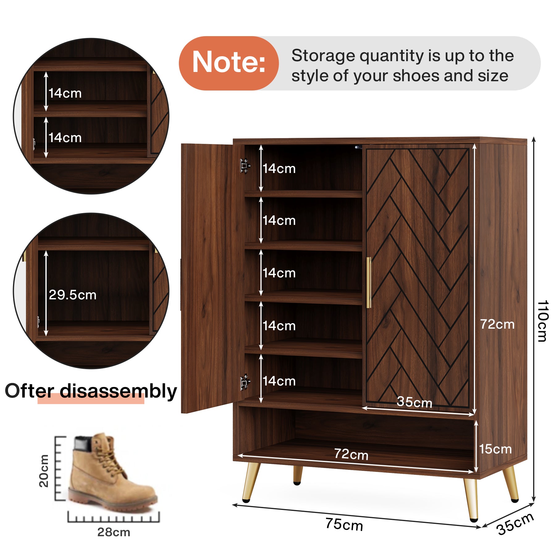 6-Tier Shoe Cabinet with Doors, 18-Pair Wooden Entryway Storage Unit with Adjustable Shelves