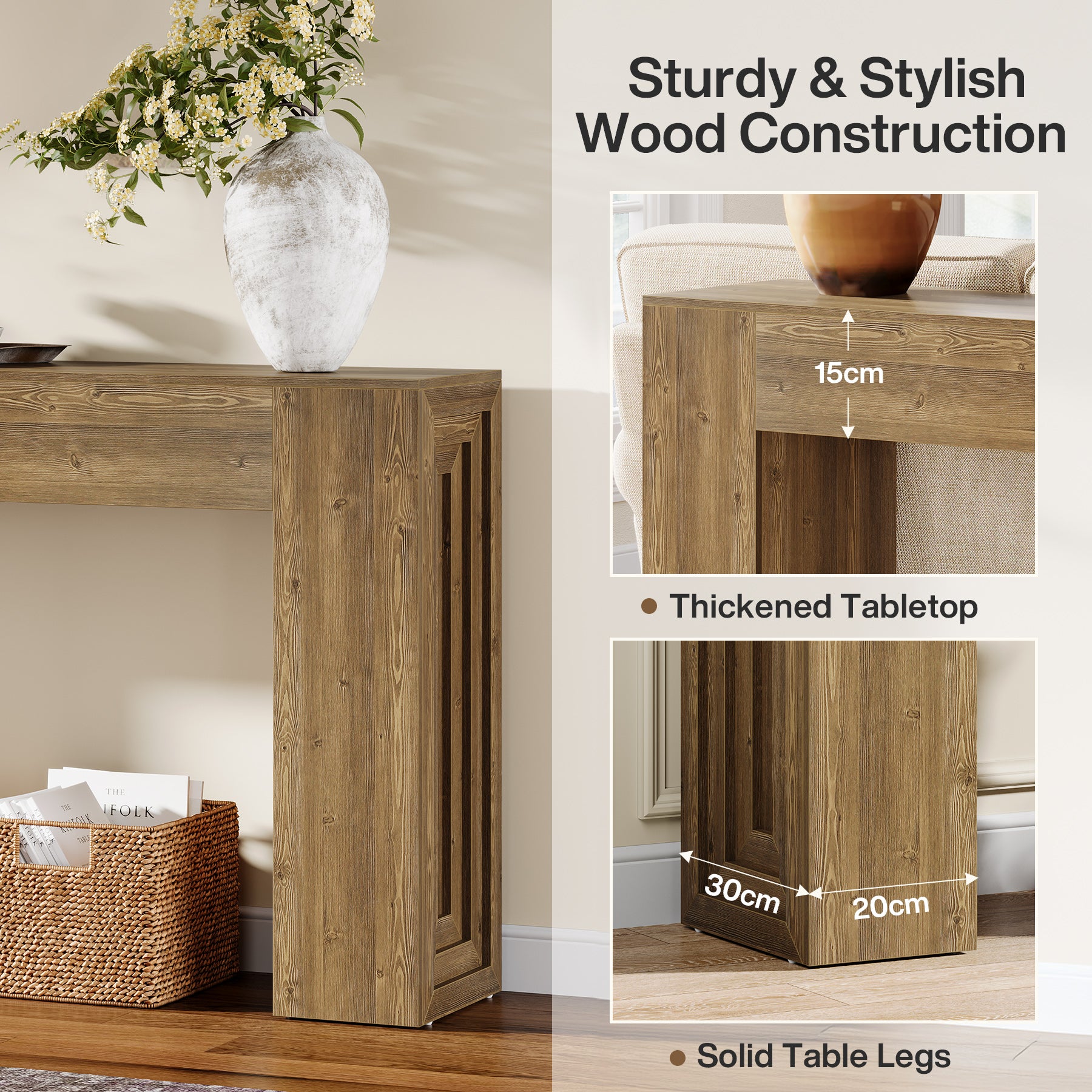 160cm Long Console Table, Farmhouse Narrow Sofa Table for Entryway, Hallway and Living Room