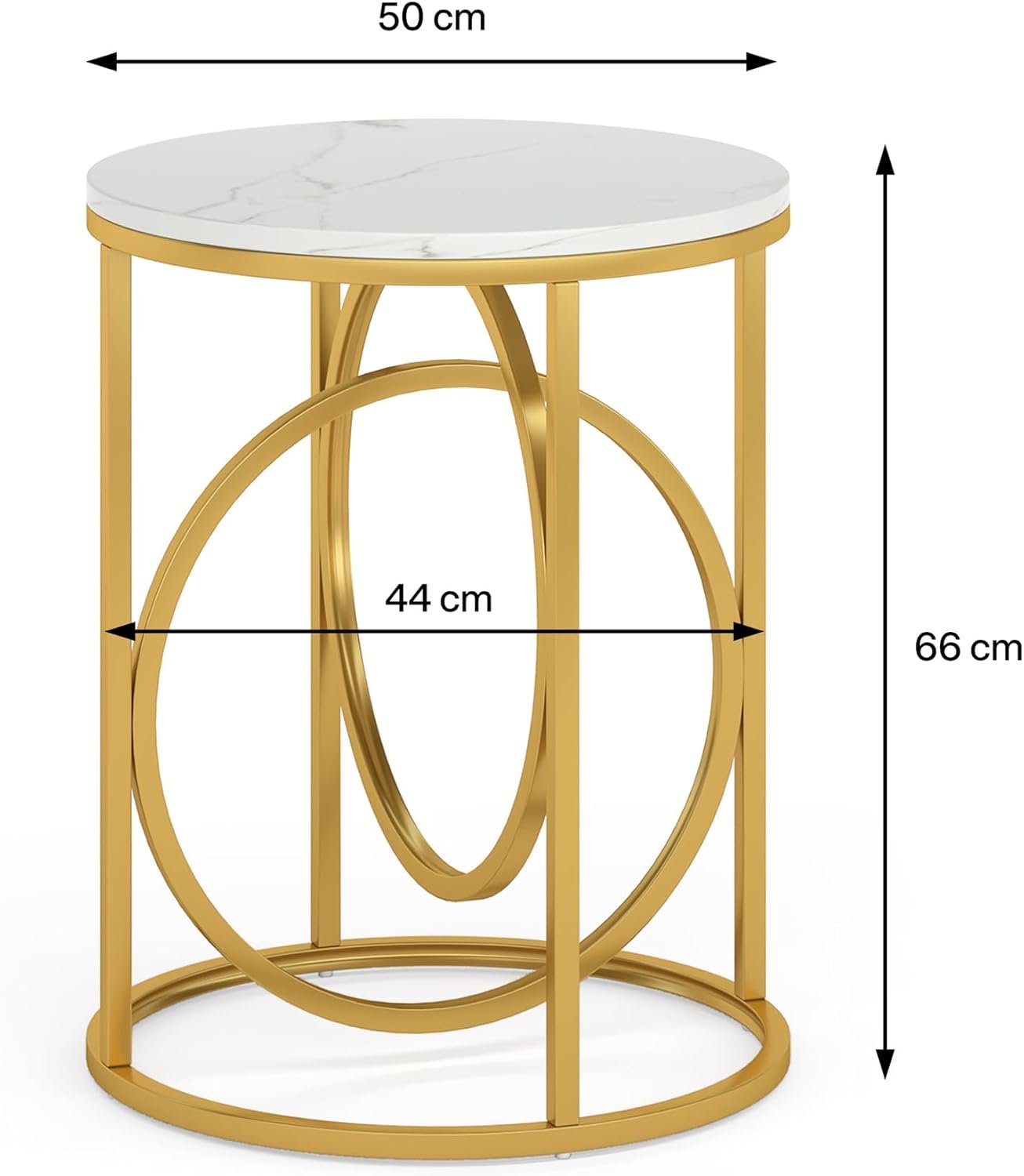 Round Side Table, Modern Sofa Side Table with Faux Marble Top