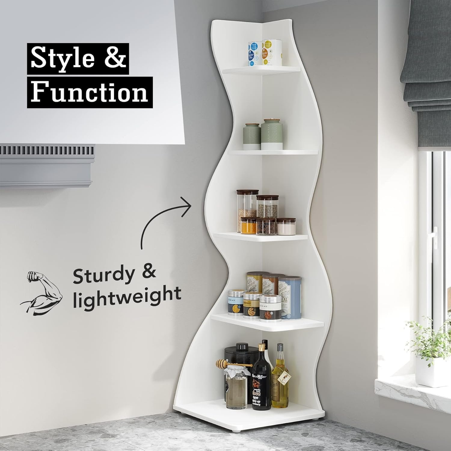 Modern 5-Tier Wall Corner Bookshelf Bookcase