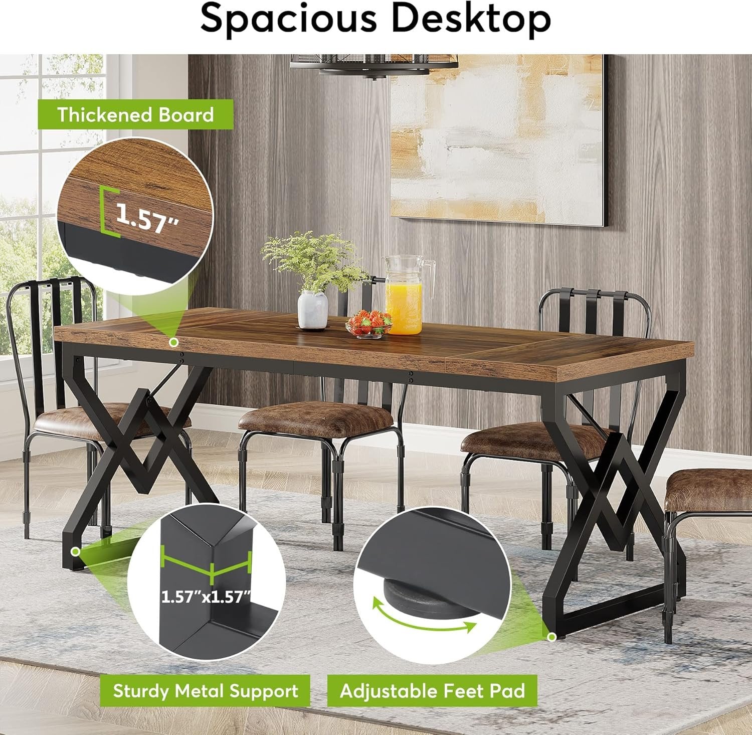 160cm Large Computer Desk with Thick Wooden Top and Metal Frame, Modern Computer & Study Desk for Home Office