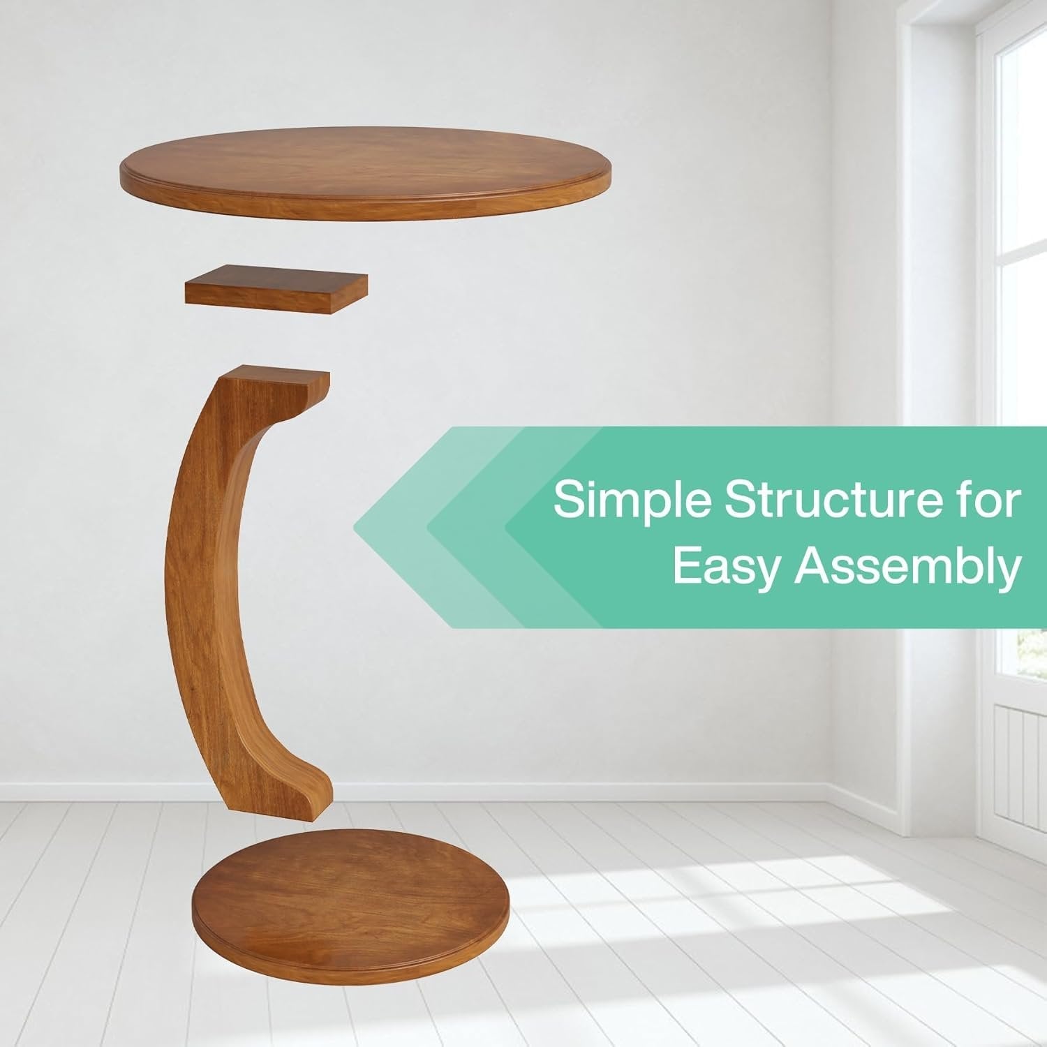 C-Shaped End Table, Round Solid Wood Side Table for Living Room