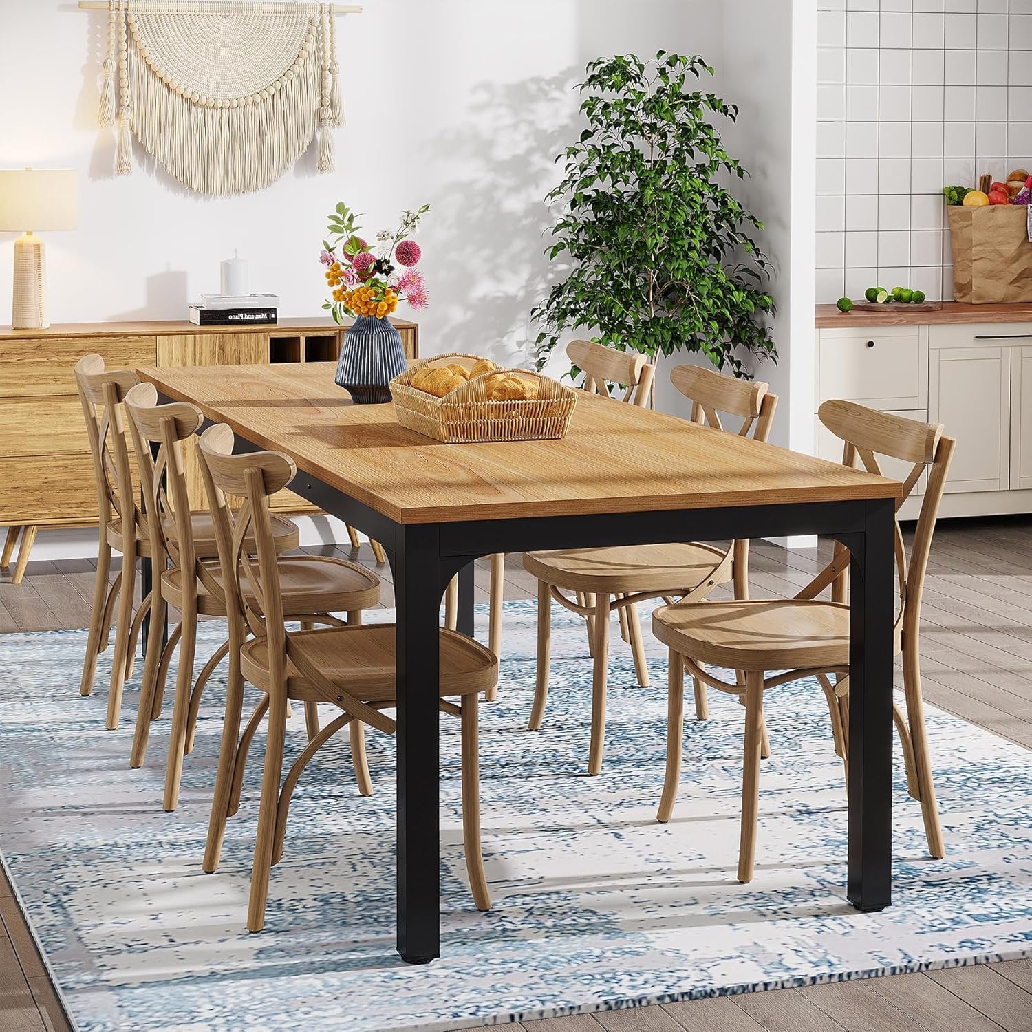Rectangle Dining Table, 78 inch Long Kitchen Table for 6-8 People