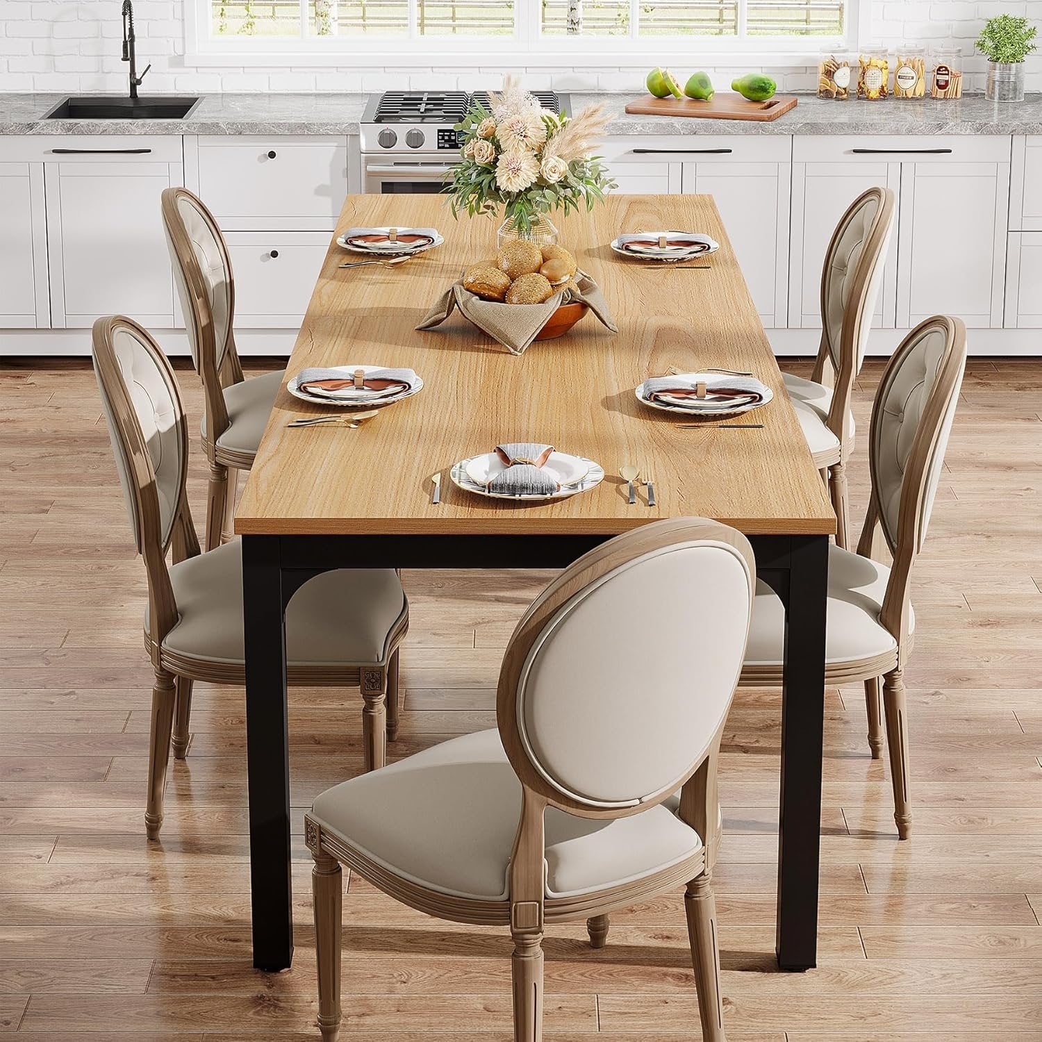 Rectangle Dining Table, 78 inch Long Kitchen Table for 6-8 People