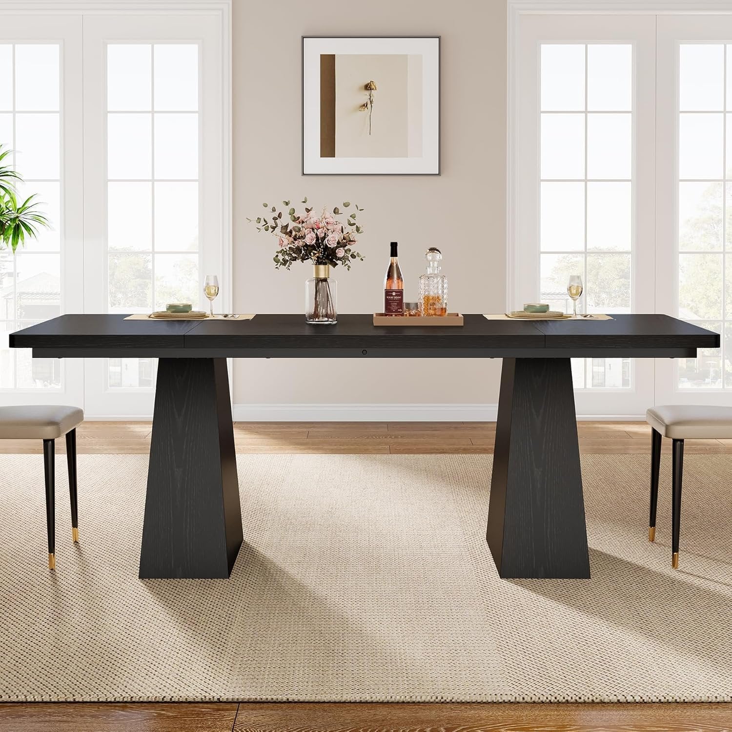 160cm Rectangular Dining Table, Modern Kitchen Table for 4-6 with Sturdy Tapered Wood Legs