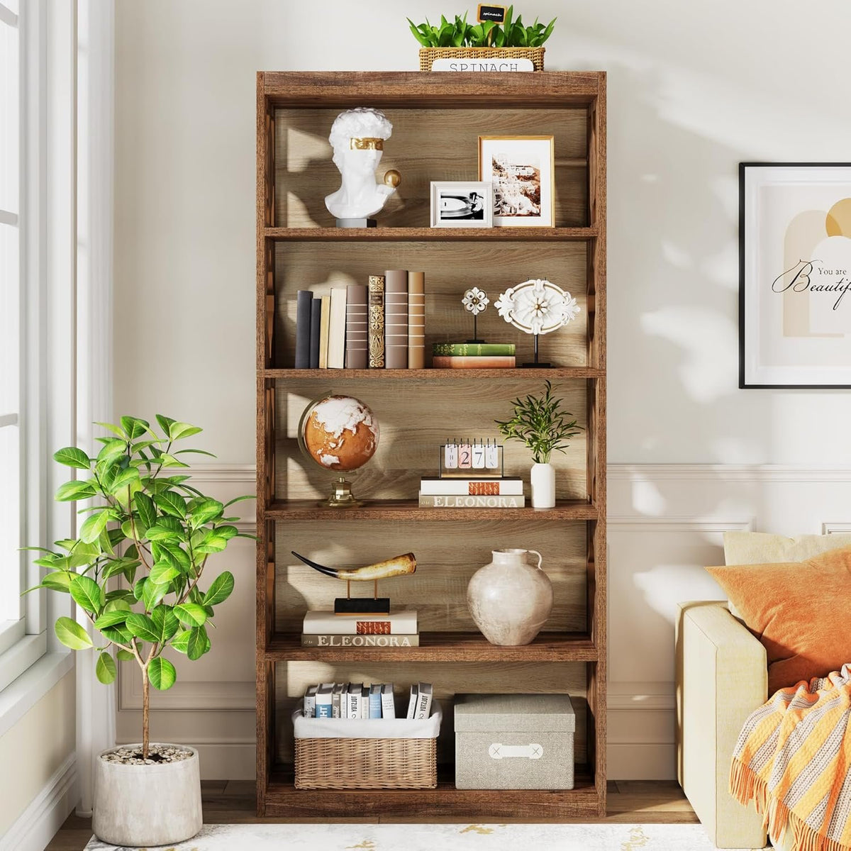 178 cm Tall 6 Tier Bookshelf, Modern Storage & Display Bookcase