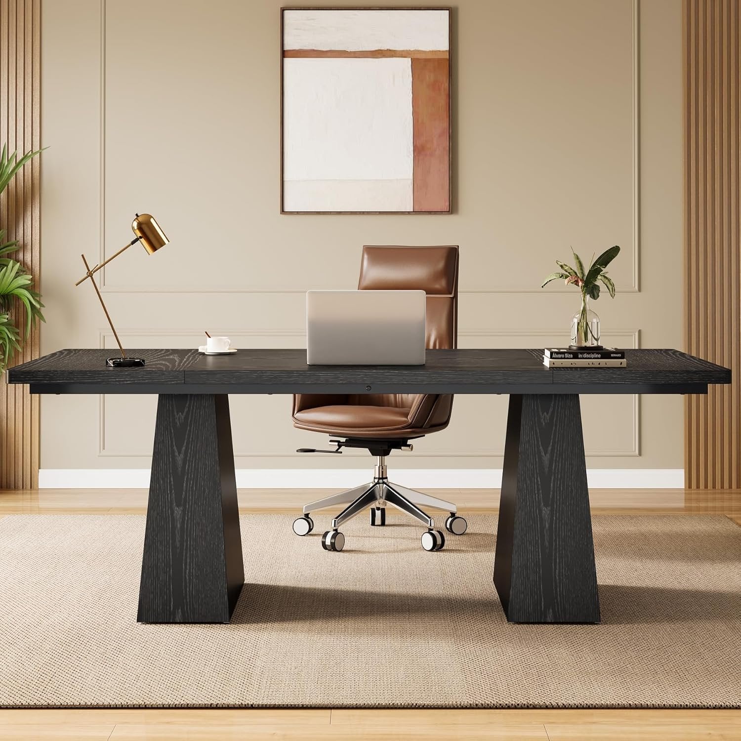 160cm Executive Desk, Modern Study Desk with Sturdy Pedestal for Home Office