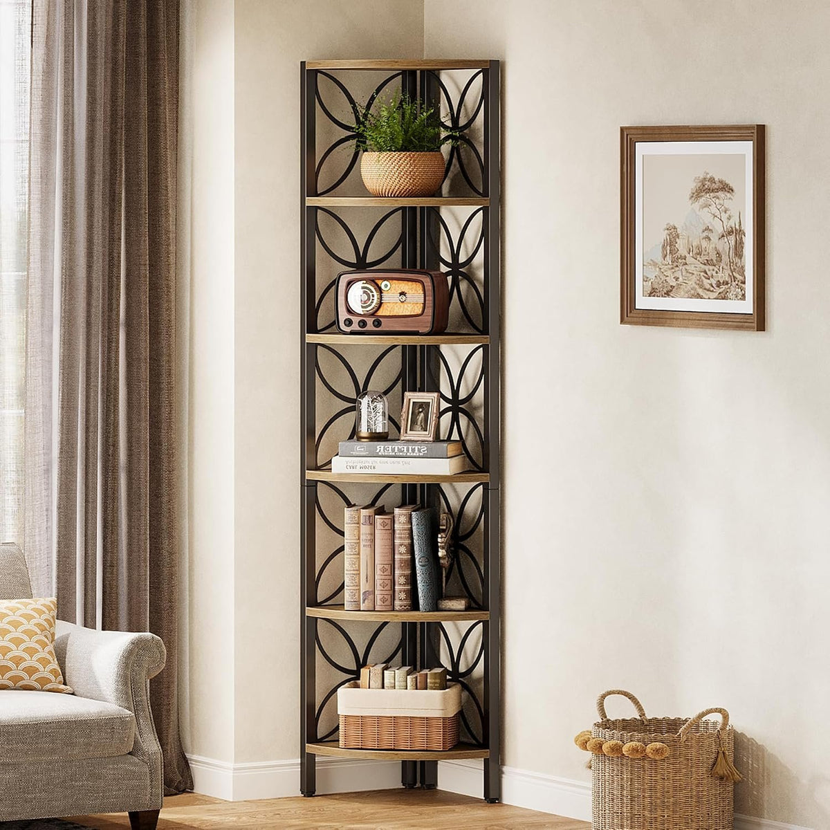 6 Tier Corner Shelf, 180cm Tall Space Saving Display & Storage Unit