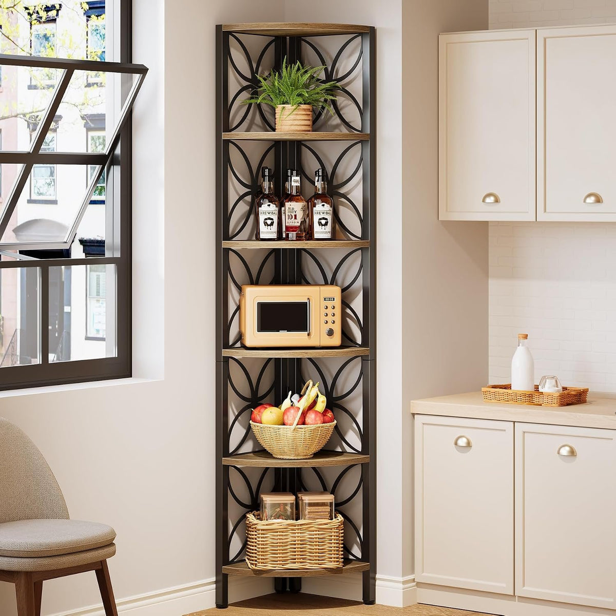 6 Tier Corner Shelf, 180cm Tall Space Saving Display & Storage Unit