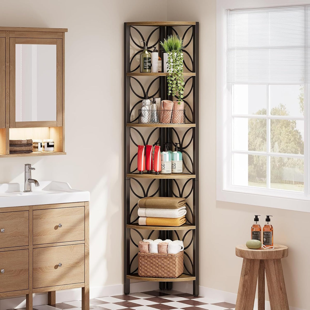 6 Tier Corner Shelf, 180cm Tall Space Saving Display & Storage Unit