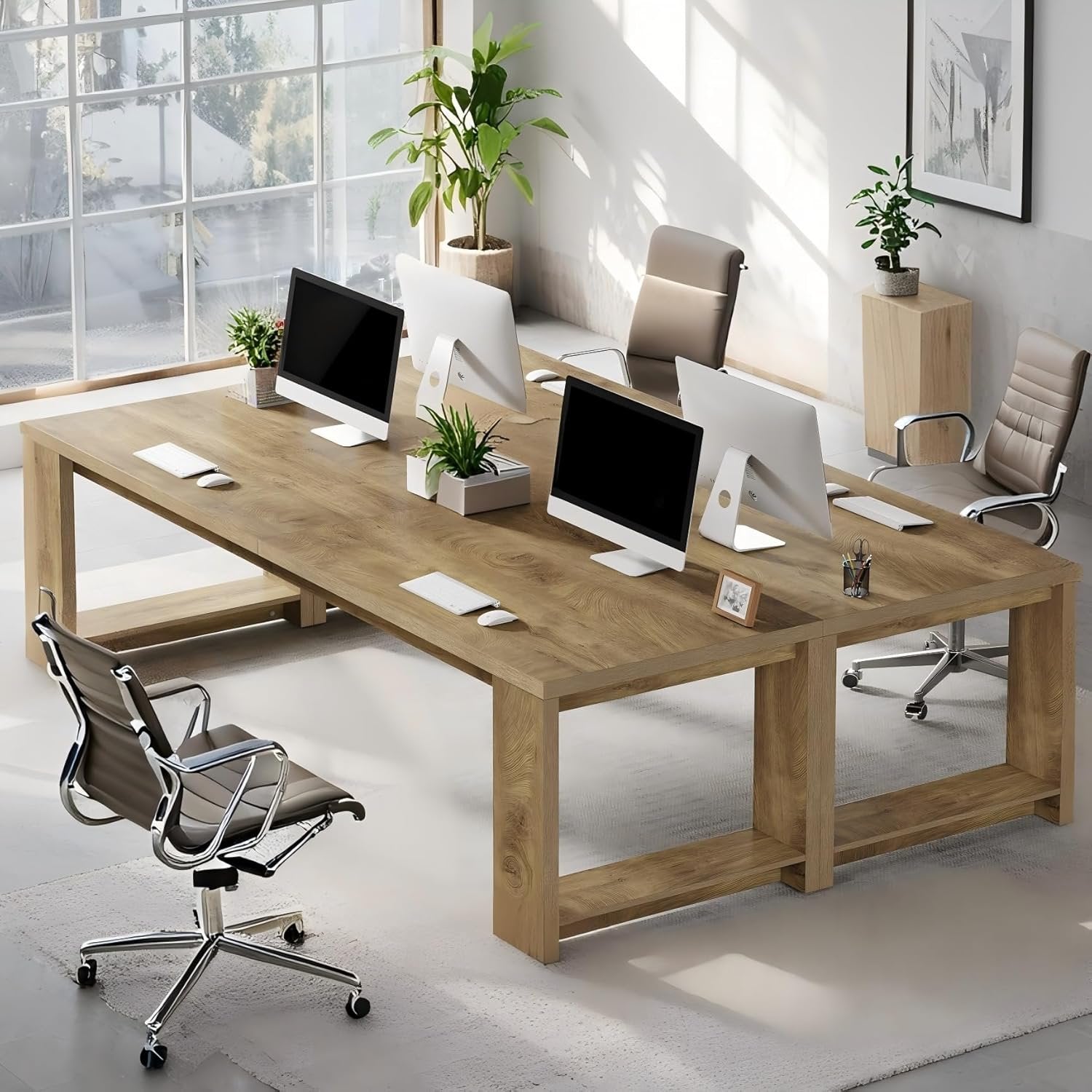 220cm Modern Two-Person Study Desk, Sturdy Executive Office Desk